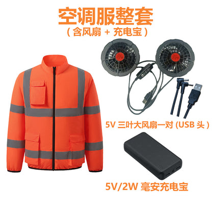 New Summer Fan Clothes Construction Site Cooling Air-Conditioning Clothes Outdoor Reflective Strip Air-Conditioning Clothes Men's Style with Fan