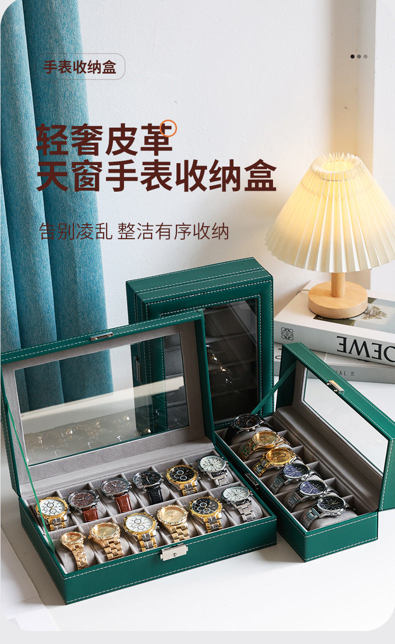 2025 New Leather Watch Box Storage Box with Lock Home Watch Organizer Display Box Mechanical Watch Jewelry Box