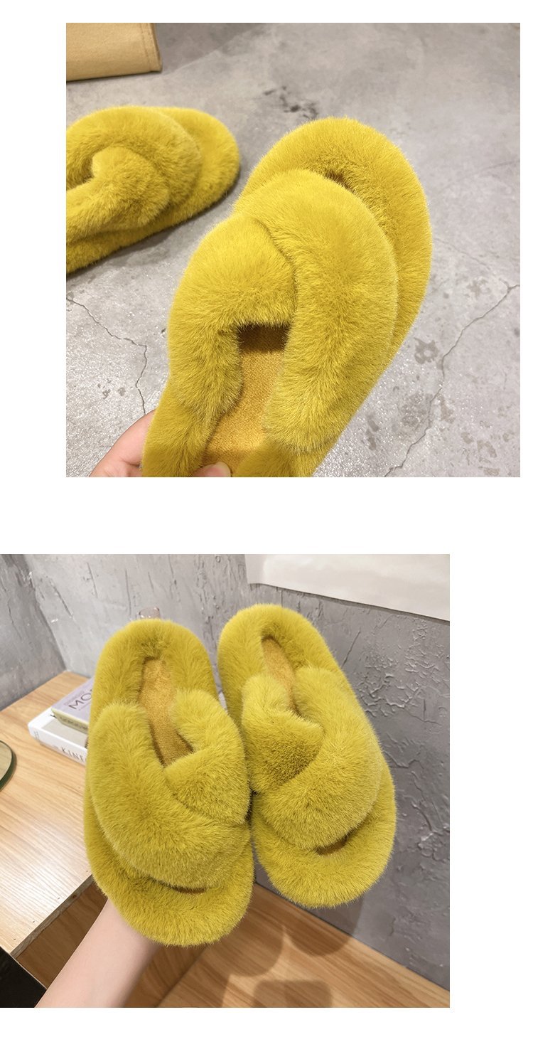 Foreign Trade Furry Slippers for Women 2025 Autumn and Winter New Korean Style Lazy Outer Wear Cross Thick-Soled Open-Toe Slippers for Outer Wear
