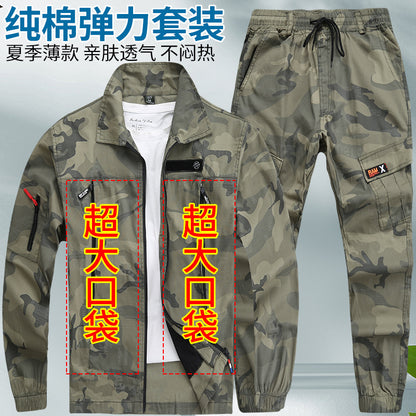 Summer Pure Cotton Thin Work Clothes Set for Men and Women Stretch Camouflage Clothing for Welders Wear-resistant Work-protection Clothing Casual Suit