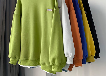 Green sweater men's and women's Hong Kong style spring and autumn top new oversize fake two-piece coat top couple wear lazy