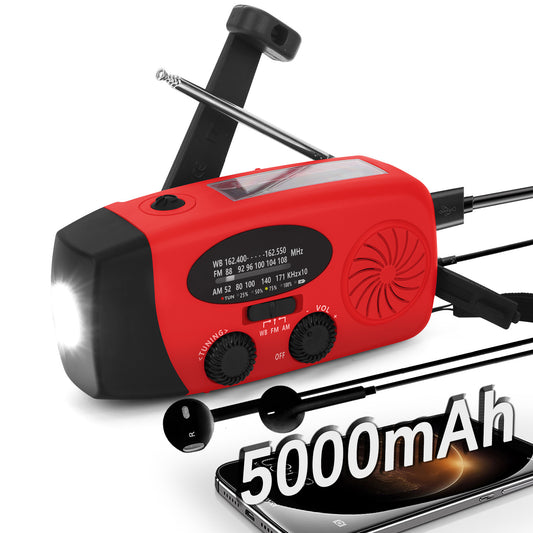 5000Mah Amazon Portable Emergency Radio Multi-Functional Solar-Powered Hand-Cranked Multi-Band Radio