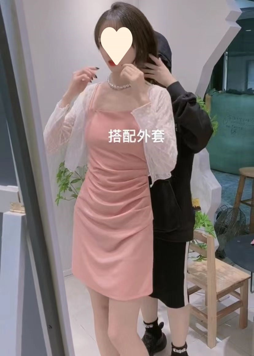 Strappy Dress 2026 Summer New Style Waist-Cinching Slimming Dress for Women, Covering the Body, Elegant, Sexy, Solid Color Bodycon Dress