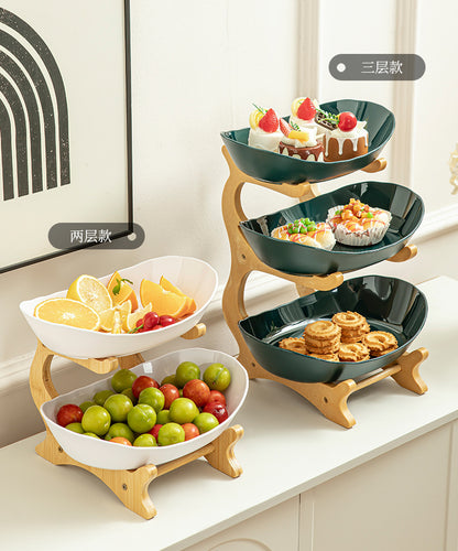Imitation Wood Grain Household Cross-Border Multi-Layer Household Living Room Fruit Plate Candy Fruit Plate Three-Layer Double-Layer Plastic Rack Fruit Plate