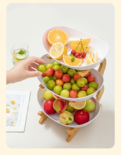 Imitation Wood Grain Household Cross-Border Multi-Layer Household Living Room Fruit Plate Candy Fruit Plate Three-Layer Double-Layer Plastic Rack Fruit Plate