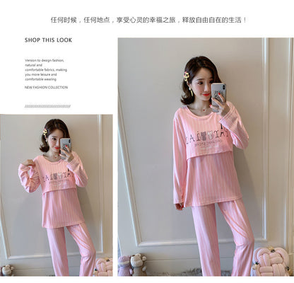 Women Nursing Pyjamas Homewear Spring Autumn Maternity Pajamas Set Cute Breastfeeding Clothes Long-sleeved Pregnancy Sleepwear