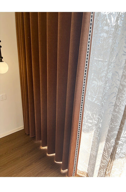 Ankra Brown Shading Bedroom Curtain New Full Shading Living Room High-Level Light Luxury Chenille Cream Curtain