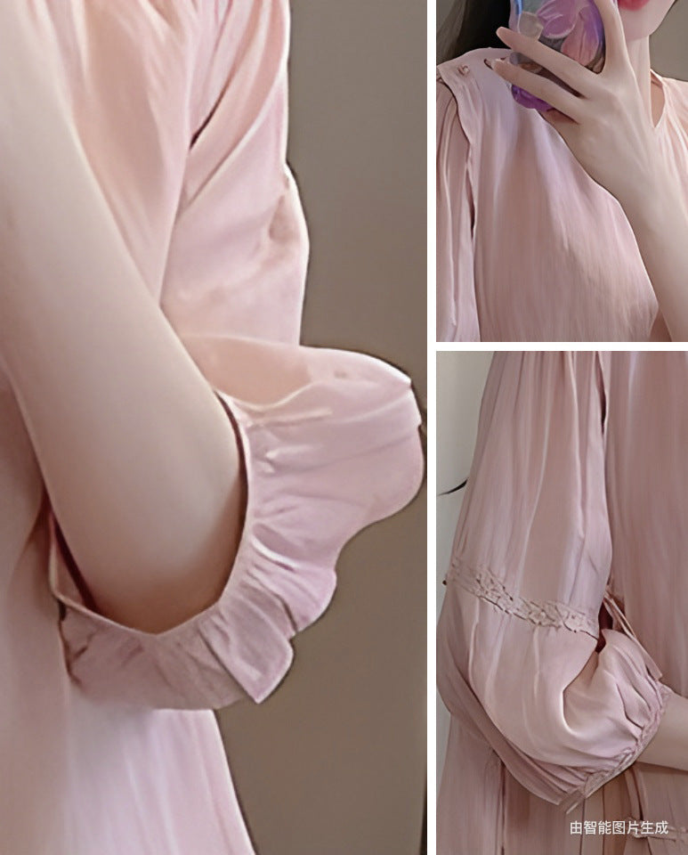 Summer New Style Quality Ramie Handmade Buckle Lace Lace Guofeng dress Double-Layer Skirt suit