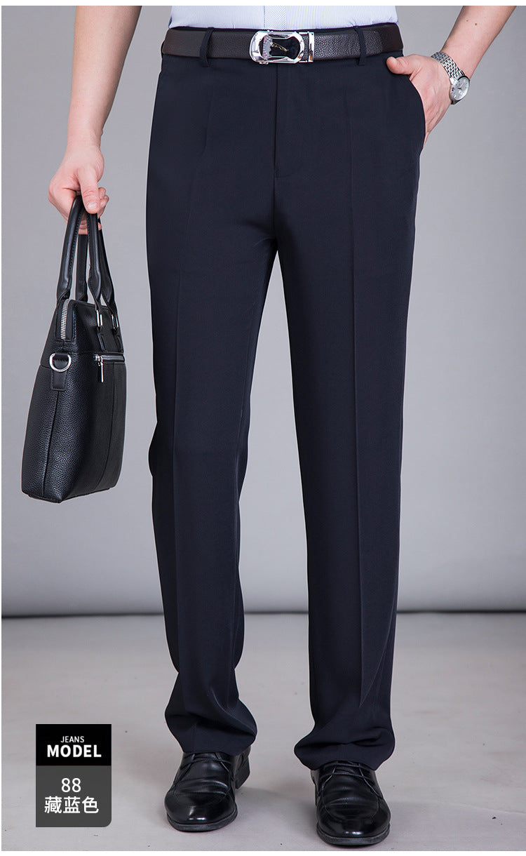 2025 New Summer Thin Mulberry Silk Middle-Aged Business Casual Straight Loose Wrinkle-Free Men's Pants