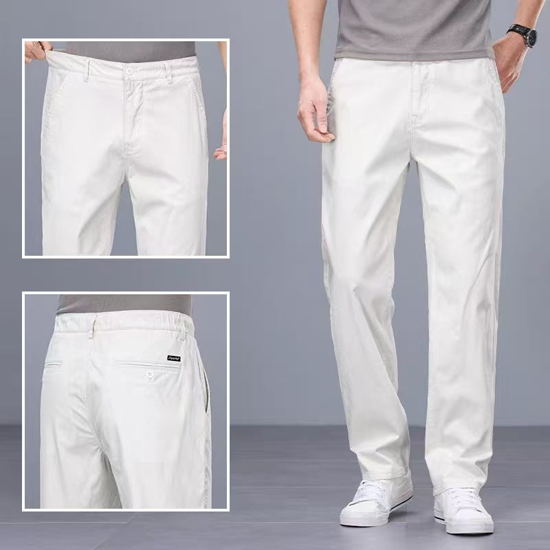 Binhaolu Men's Clothing High-End Pure Cotton Casual Pants for Men, Autumn and Winter Style with Fleece, New Business Style Men's Pants in Navy Blue