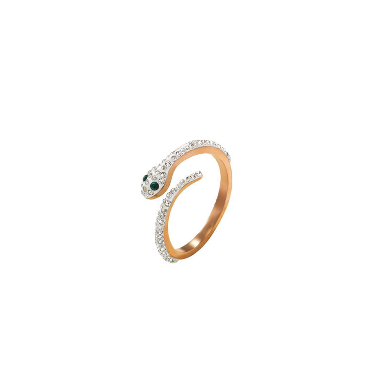 South Korea Simple Titanium Steel Ring Women's Ins Trendy Diamond Small Snake Index Finger Light Luxury Niche Design Sense Ring Jewelry