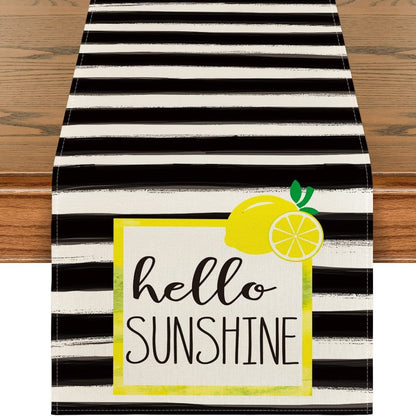 Linen Table Runner Pastoral Flower Lemon Summer Home Dining Table Outdoor Decoration Printed Tablecloth Table Runner