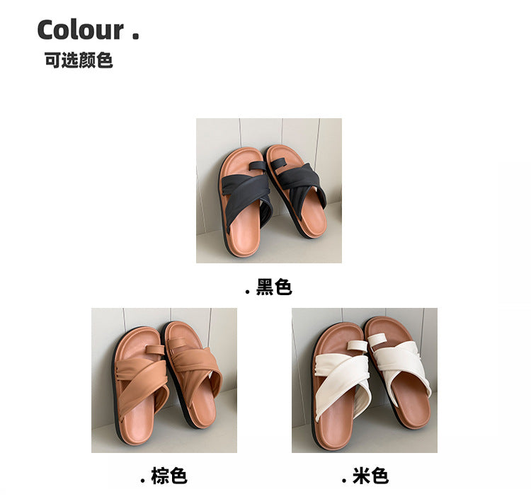 Thick-bottom Slippers Women's 2025 Summer New Beach Outer Wear Cross-belt Cross-border Foreign Trade Flat Beach Sandals