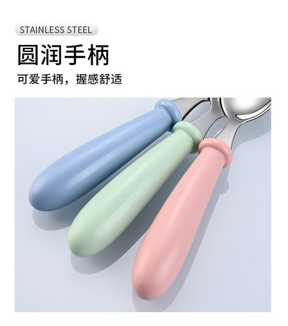 Children's 304 stainless steel fork spoon suit baby complementary food training eating spoon portable feeding tableware spoon