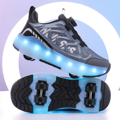 Cross-Border Children's Four-Wheel Roller Shoes, Boys' Light-Up Shoes, Detachable Girls' Student Sports Shoes, Children's Roller Skating Shoes
