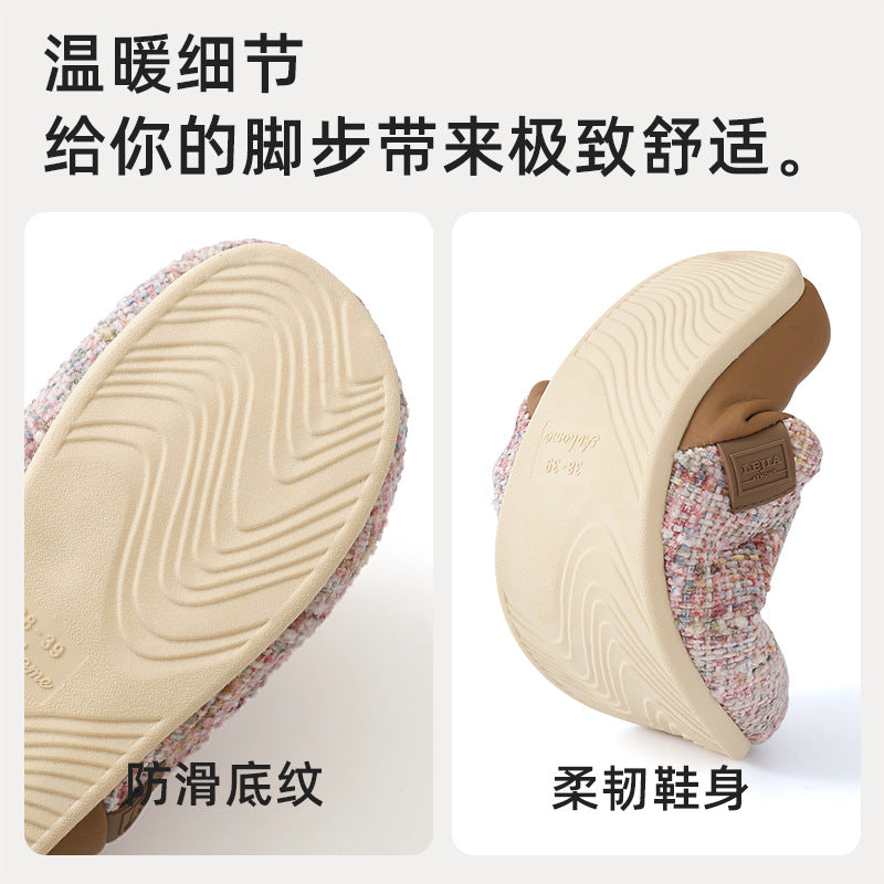 2025 New Cotton Slippers for Women, Retro Chanel Style, Winter Warm Non-Slip Indoor Slippers for Couples, Home Use for Men
