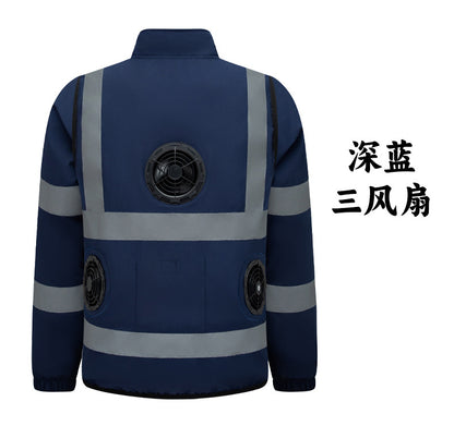 New Cooling Air-Conditioning Clothing, Reflective Long-Sleeved Work Clothes with Three Fans, Labor Protection Clothing, Outdoor Sun Protection Duty Clothing