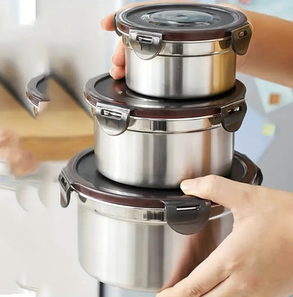 Cross-Border Stainless Steel Crisper Food Storage Box Refrigerator Sealed Box Fruit Lunch Box Lunch Box Korean Three-Piece Set
