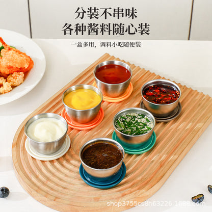 Cross-border 304 stainless steel sauce cup with lid 60ML spill-proof PE lid seasoning dish dipping cup