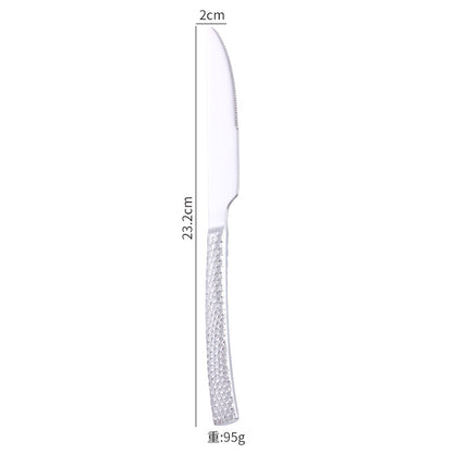 Cross-border 304 Stainless Steel Knife, Fork and Spoon Tableware Hotel Western Food Square Handle Thickened Water Cube Hammer Steak Knife, Fork and Spoon