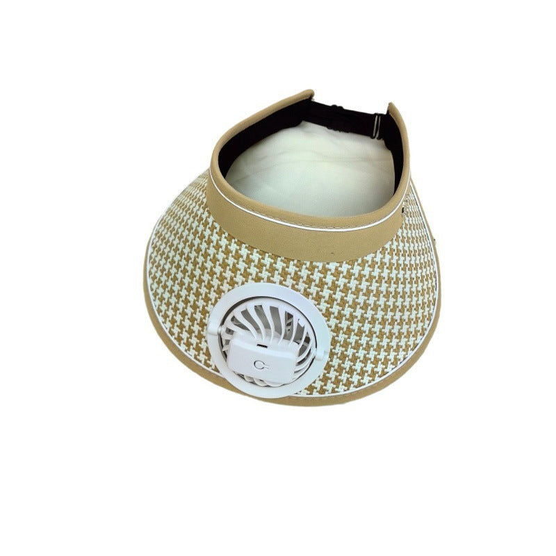 Summer Rechargeable Fan Adult Hat with Strong Wind, Empty Top and Large Brim, Outdoor Leisure, a Must-Have for Men and Women When Traveling