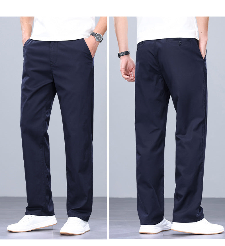 Binhaolu Men's Clothing High-End Pure Cotton Casual Pants for Men, Autumn and Winter Style with Fleece, New Business Style Men's Pants in Navy Blue