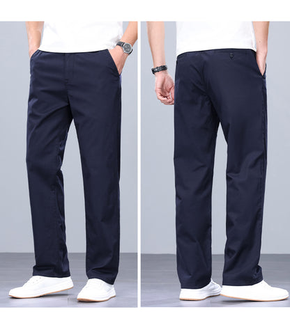 Binhaolu Men's Clothing High-End Pure Cotton Casual Pants for Men, Autumn and Winter Style with Fleece, New Business Style Men's Pants in Navy Blue
