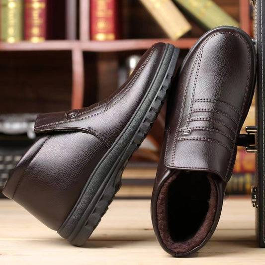 2022 Winter fleece-lined warm plush high-top leather shoes men's middle-aged and elderly dad shoes cotton-padded shoes non-slip slip slip-on men's shoes by PDG ibma