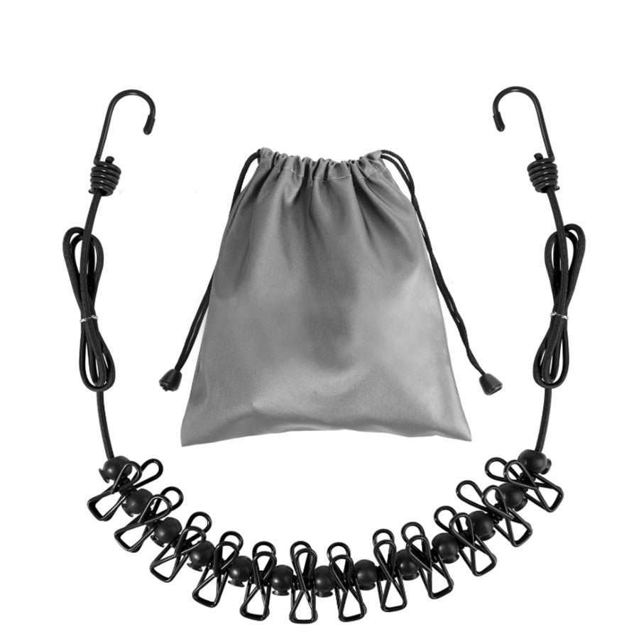 Creative Outdoor Elastic Windproof Clothesline with Positioning Buckle Korean Style Clothesline with Windproof Clip 12 Clips