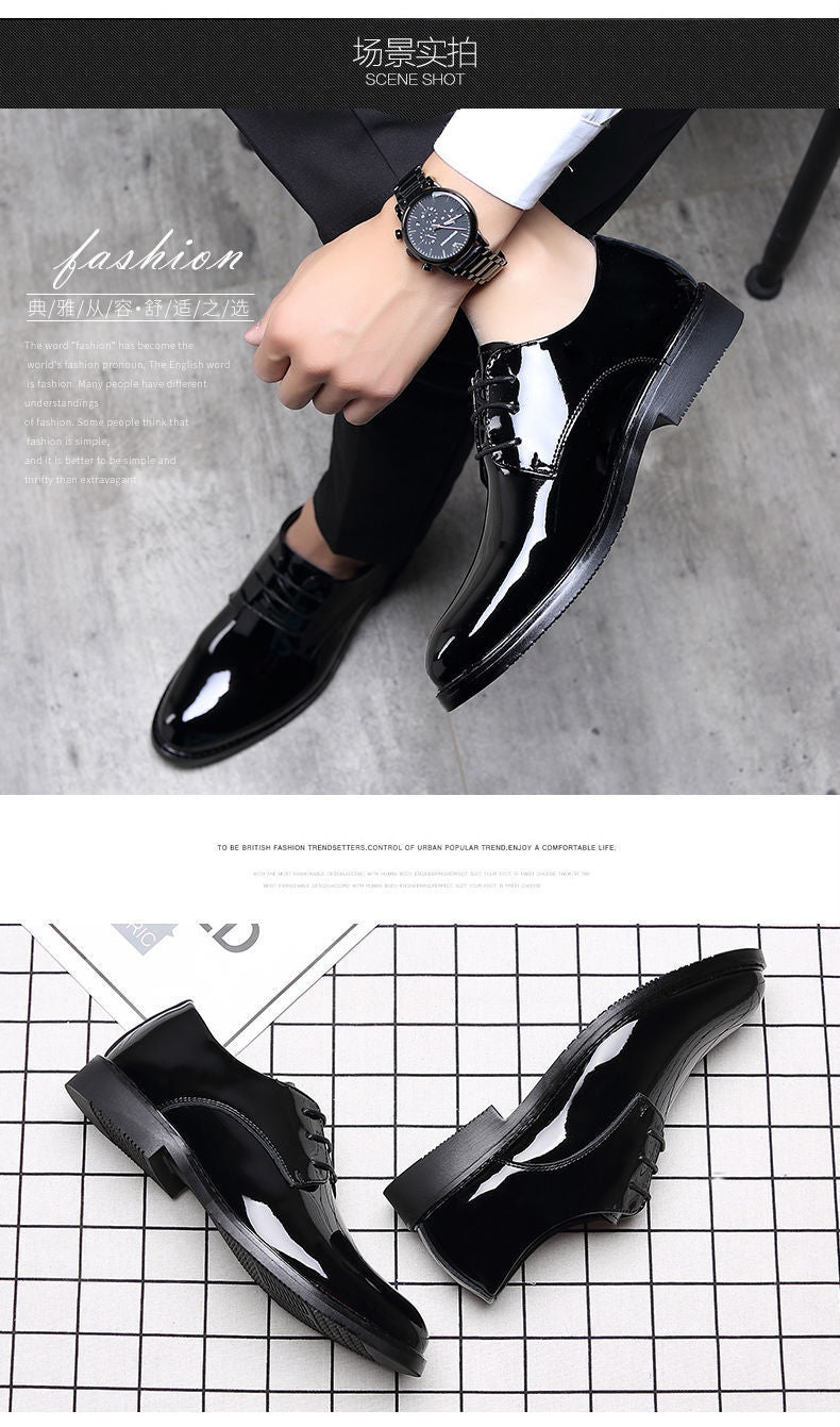 Men's Business Formal Wear Genuine Leather Black Patent Leather Shoes Men's Trendy Shoes for Work Spring and Autumn Korean Style British Pointed Toe Men's Shoes