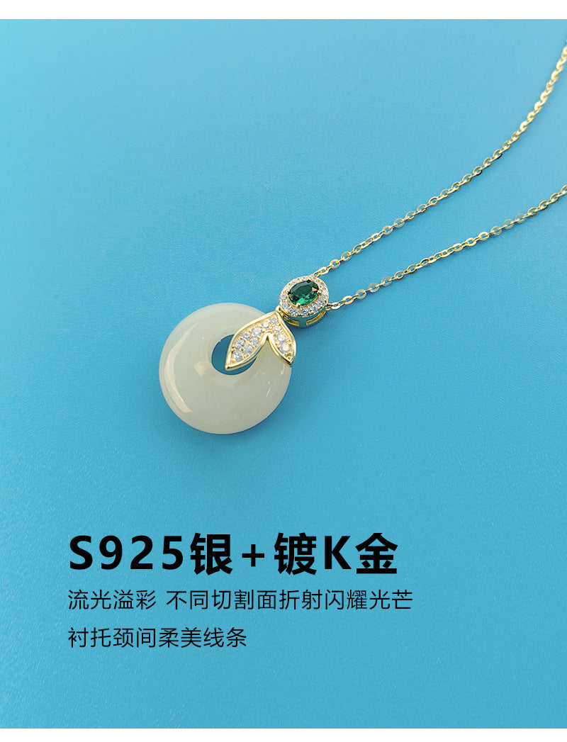S925 Sterling Silver Clavicle Necklace Women's Summer Hetian Jade Fish Tail Pendant Simple Accessible Luxury Niche High-End Accessories