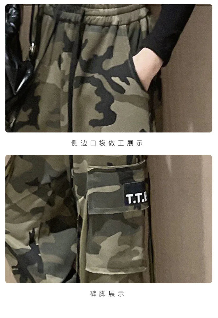 Girls Camouflage Pants Kids Fashion Casual High waisted wide leg pants 2025 Spring Fall ClothesTeen Girl Trousers 8 10 12 14Y
