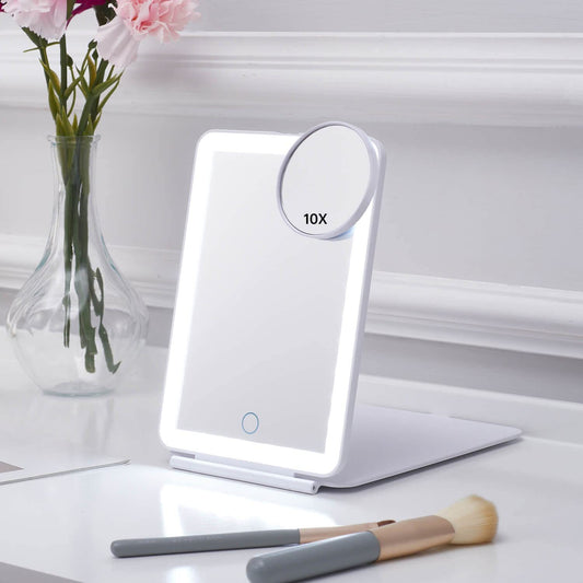 Led Makeup Mirror with Three-Color Light, Touch-Sensitive Dimmable Makeup Mirror, Flip-Top Beauty Mirror, Vanity Mirror