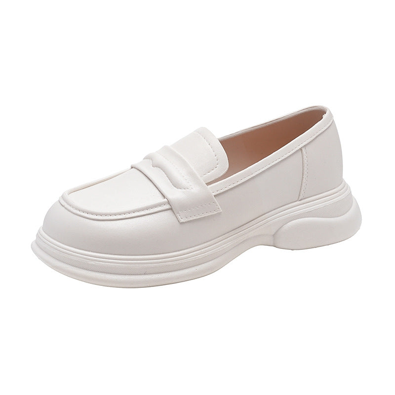 Thick-Soled Loafers British Style Slip-On White Shoes for Women 2025 New Versatile Toe-Toe Shoes Cross-Border Foreign Trade Women's Shoes