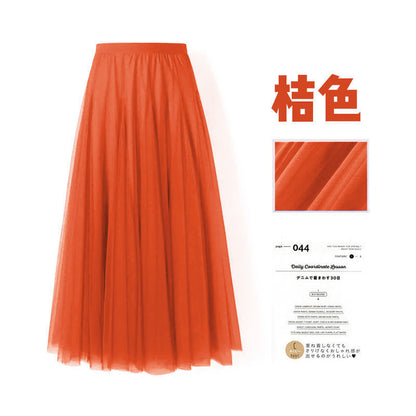 Mesh Skirt Long Skirt Mid-length A- line Skirt Summer Square Dance Skirt 720 Degree Large Swing Skirt in stock Hair