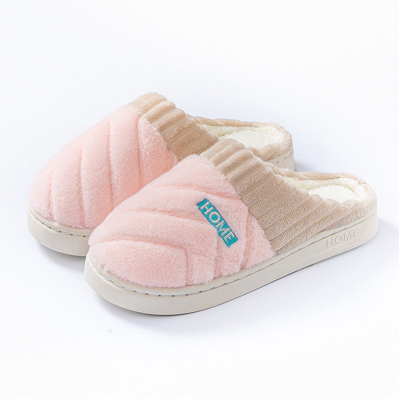 Cotton Slippers for Women in Autumn and Winter Indoor Thick-Soled Non-Slip Couples' Home Use Comfortable and Warm Plush Slippers for Men