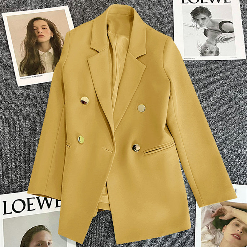Green Metal Buckle Korean Style 2024 Spring and Autumn New Milk White Suit Jacket Women's Casual All-match High-end Suit