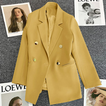 Green Metal Buckle Korean Style 2024 Spring and Autumn New Milk White Suit Jacket Women's Casual All-match High-end Suit