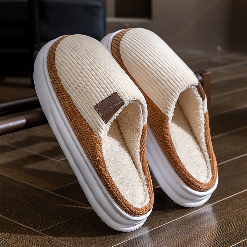 Non-Slip Simple Cotton Slippers for Men in Winter 2025 New Indoor Home Warm Plush Thickeneded Cotton Slippers for Women to Wear Outside