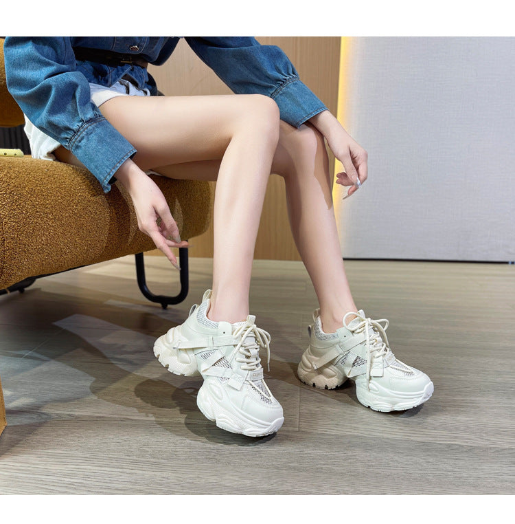 Thick-Soled Dad Shoes for Women 2025 Summer New Versatile Height-Increasing Breathable Mesh Sports Casual Shoes Platform Heel