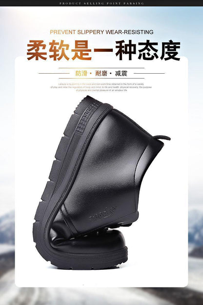 2022 Winter fleece-lined warm plush high-top leather shoes men's middle-aged and elderly dad shoes cotton-padded shoes non-slip slip slip-on men's shoes