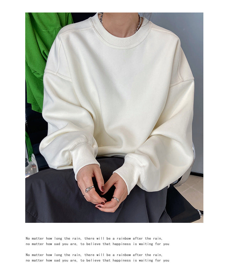 Luxi 2025 Autumn and Winter New Style Velvet Thickeneded Burgundy Sweatshirt for Women Korean Style Normcore Long-Sleeved Pullover Top 2628