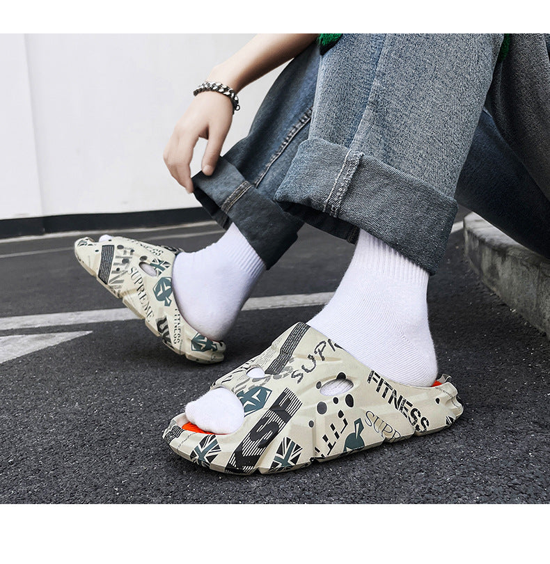 Coconut Slippers for Men to Wear Outside in Summer, Non-Slip Thick Soles for Stepping on Shit, Home Bathing, Men's Outdoor Sports Beach Sandals