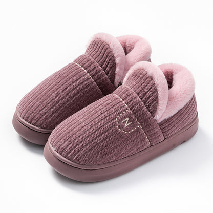 Letuo's New Winter Bag-Heeled Cotton Shoes for Women, Home Indoor and Outdoor Thick-Soled Non-Slip Soft-Soled Couple's Furry Shoes for Men