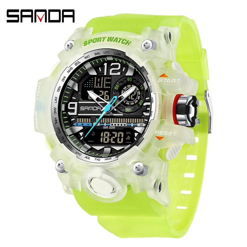 Sanda Hot-Selling Watch Korean Version Student Party Multi-Functional Waterproof Alarm Clock Electronic Watch Cool Dual Display Luminous Sports Watch by PDG ibma