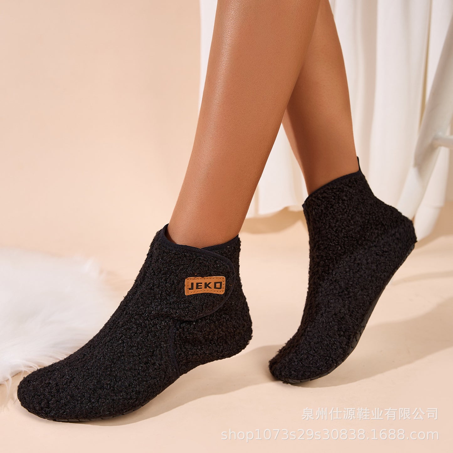 Cross-Border Large Size Shein Winter New Women's Velcro Home Indoor Non-Slip Warm Long Plush Snow Boots