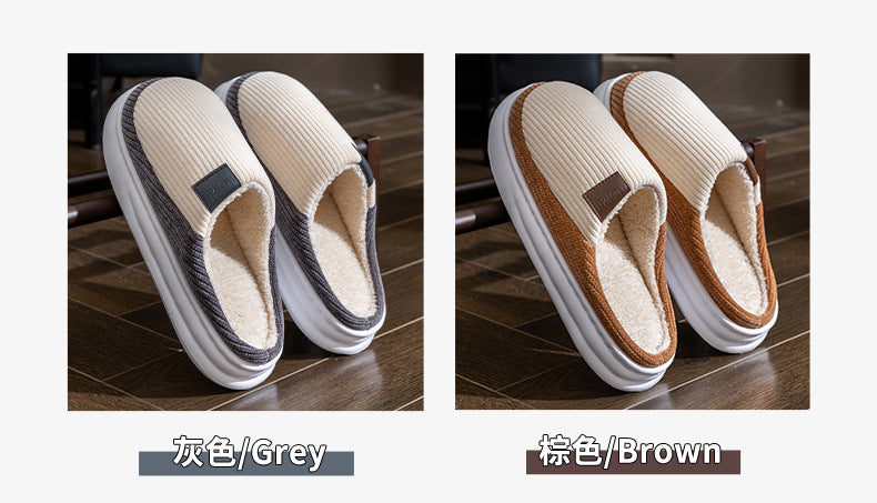 Non-Slip Simple Cotton Slippers for Men in Winter 2025 New Indoor Home Warm Plush Thickeneded Cotton Slippers for Women to Wear Outside