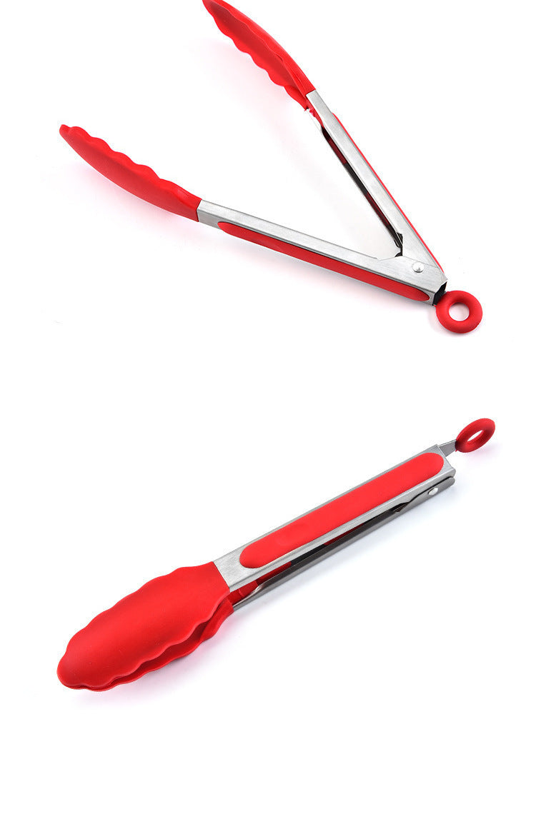 in stock 7 inch 9 inch 12 inch silicone food clip 3 piece set stainless steel food clip BBQ barbecue clip bread steak clip