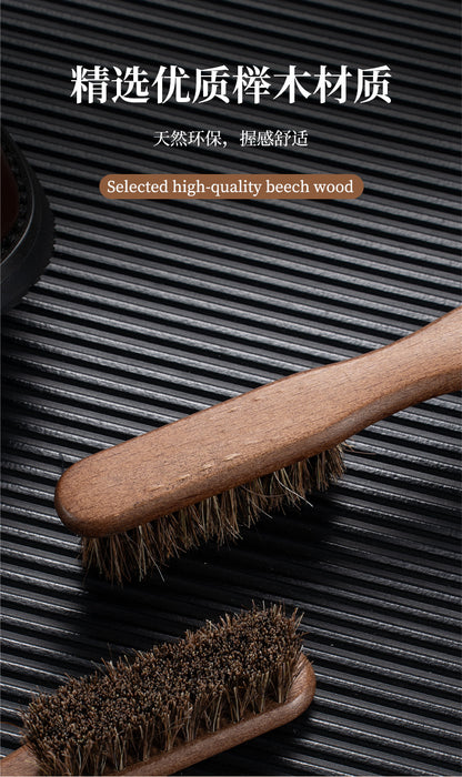Beech Horsehair Brush for Leather Shoes, Oiling, Polishing, Dust Removal, Shoe Brush, Horsehair Cleaning Brush for Shiny White Shoes