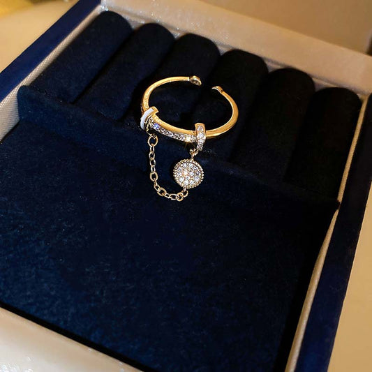 Zircon Diamond Round Chain Tassel Real Gold-plated Ring Niche Light Luxury High-end All-match Open Finger Ring by PDG ibma